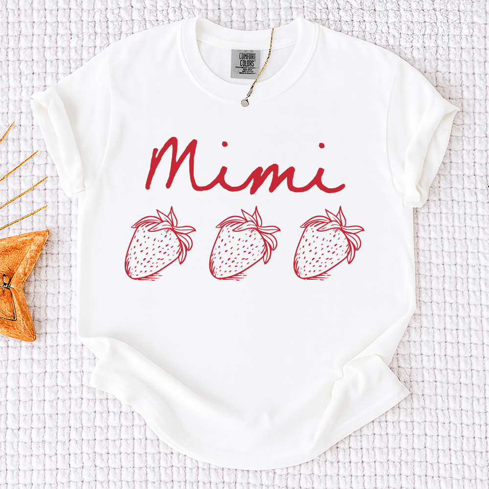 Comfort Colors® Personalized Mimi Strawberry Shirt, Custom Grandma Name Shirt with Kids Names, Cute Strawberry Family T-Shirt