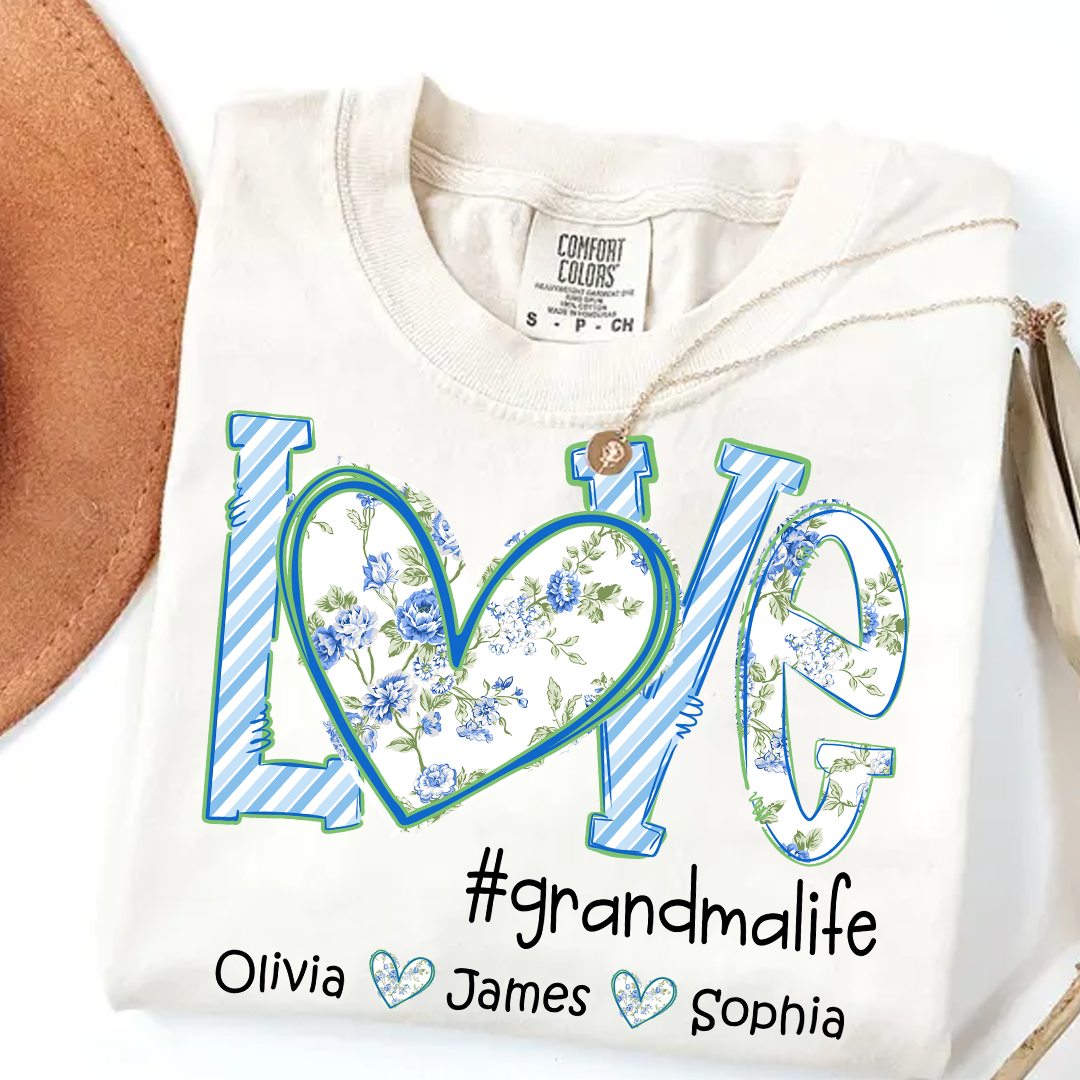 Love grandmalife Personalized Grandma Shirt - Floral Print Comfort Colors Tee - Custom Grandmother Gift with Grandkids' Names