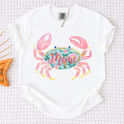 Comfort Colors® Personalized Mimi Crab Shirt, Custom Grandma Beach Shirt, Cute Floral Crab Summer Tee, Ocean Vacation Gift for Mimi Nana Gigi, Birthday Mothers Day Shirt