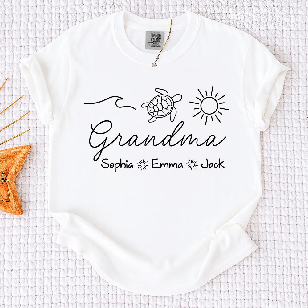 Comfort Colors® Personalized Grandma Turtle Shirt, Custom Grandkids Names Shirt, Sea Turtle Grandma Gift, Beach Grandma Shirt, Mothers Day Birthday Gift