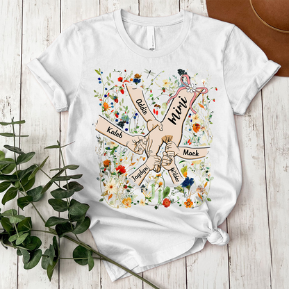 Custom Mimi Hand Flower Full Shirt, Personalized Nickname And Grandkids, Gift For Mother's Day