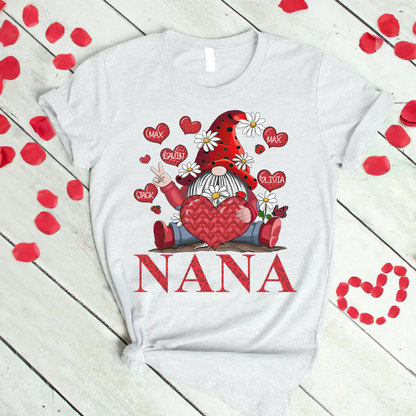 Personalized Grandma and Grandkids heart Gnome T-Shirt