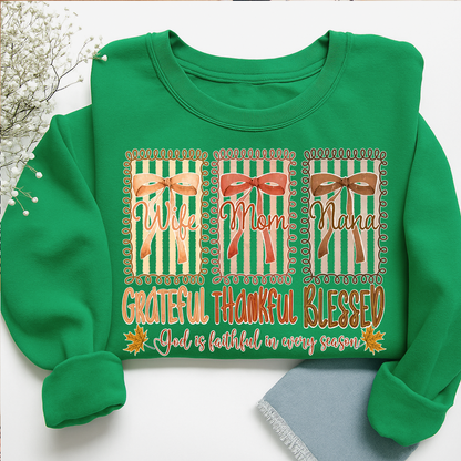 Wife Mom Nana - Grateful Thankful Blessed Shirt