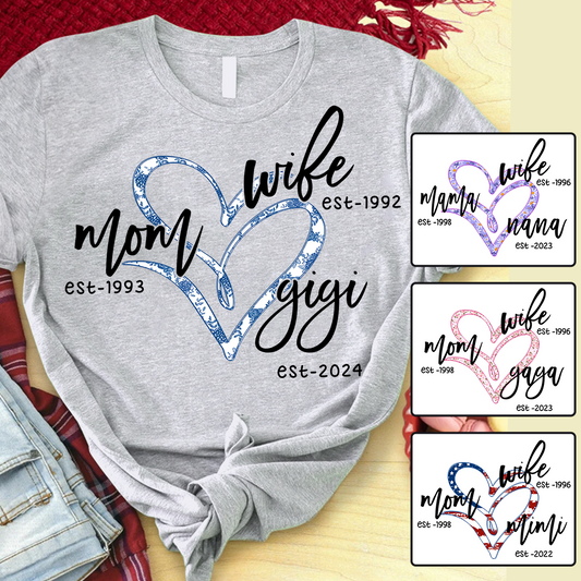 Wife Mom Gigi Est Year Blue Flower Mother's Day Gift