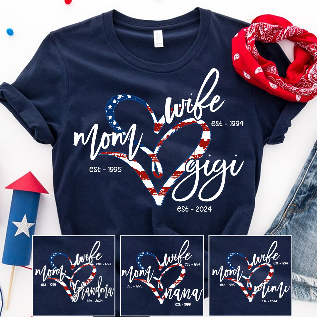 Wife Mom Gigi Est Year Usa Flag CTH01
