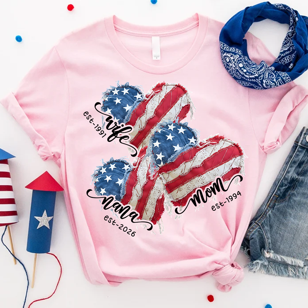 Wife Mom Grandma and Est Year, America Heart Flag, 4th of July Gift For Grandma