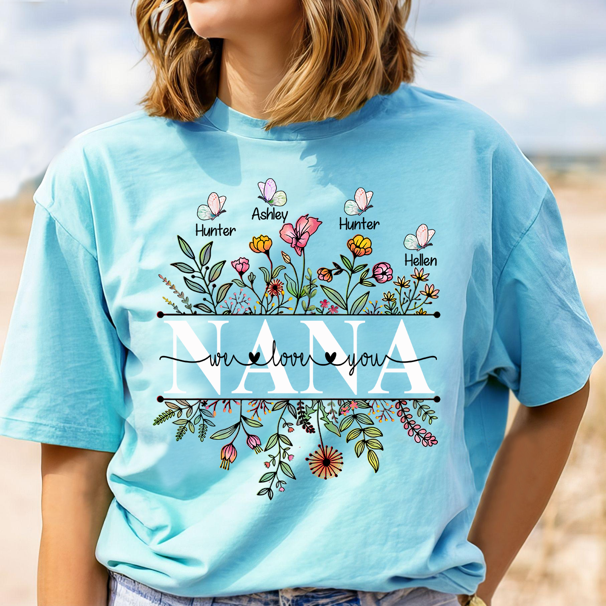 Comfort Colors® Wildflowers Grandma We Love You Shirt, Custom Grandma And Grandkids Shirt