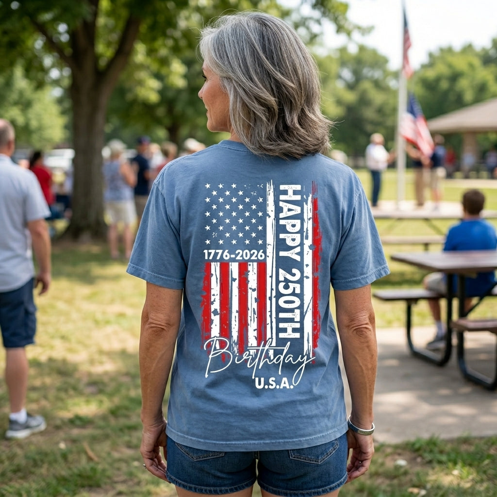 Personalized Mimi Patriotic Heart Flag Shirt, Happy 250th Birthday USA Grandma Shirt for Nana Gigi Mimi, 250 Years of Freedom 4th of July Comfort Colors® Shirt