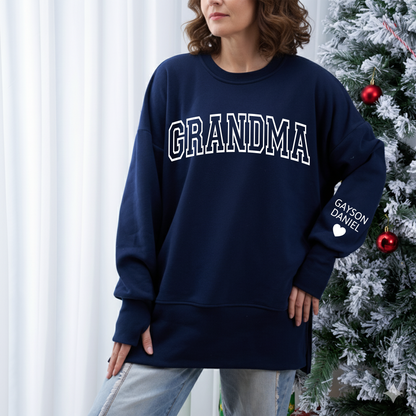 Personalized Mama And Kids Name Women Oversized Sweatshirts Thumbhole Long Sleeve, Thumbhole Fall Side Slit Pullover