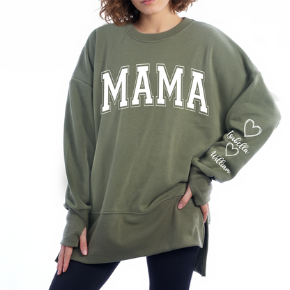 Mama Love Kids Women Oversized Sweatshirts Thumbhole Long Sleeve, Thumbhole Fall Side Slit Pullover