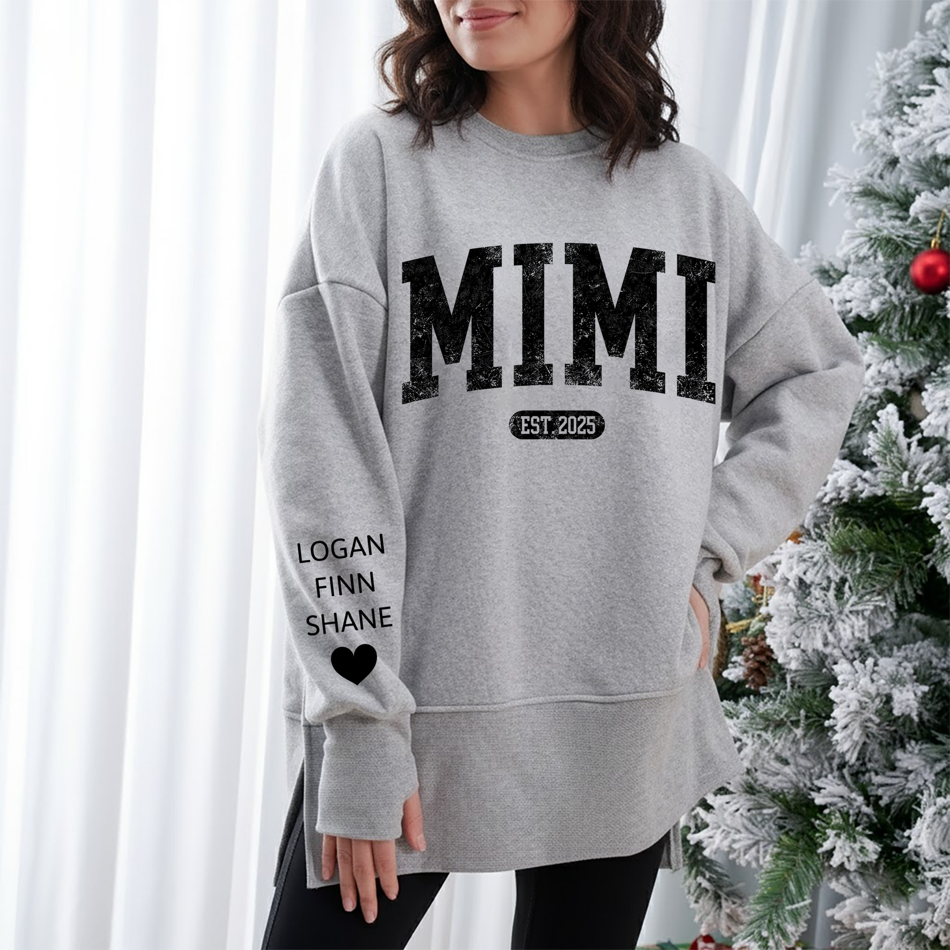 Personalized Nana Est And Kids Women Oversized Sweatshirts Thumbhole Long Sleeve, Thumbhole Fall Side Slit Pullover