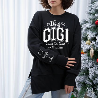 Personalized Mama Mommy Mom and Kids Women Oversized Sweatshirts Thumbhole Long Sleeve, Thumbhole Fall Side Slit Pullover