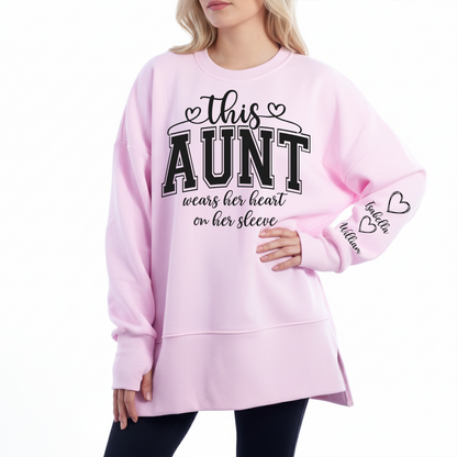 Personalized Mama Mommy Mom and Kids Women Oversized Sweatshirts Thumbhole Long Sleeve, Thumbhole Fall Side Slit Pullover