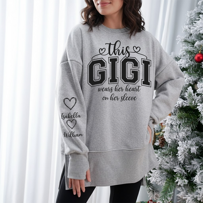 Personalized Mama Mommy Mom and Kids Women Oversized Sweatshirts Thumbhole Long Sleeve, Thumbhole Fall Side Slit Pullover
