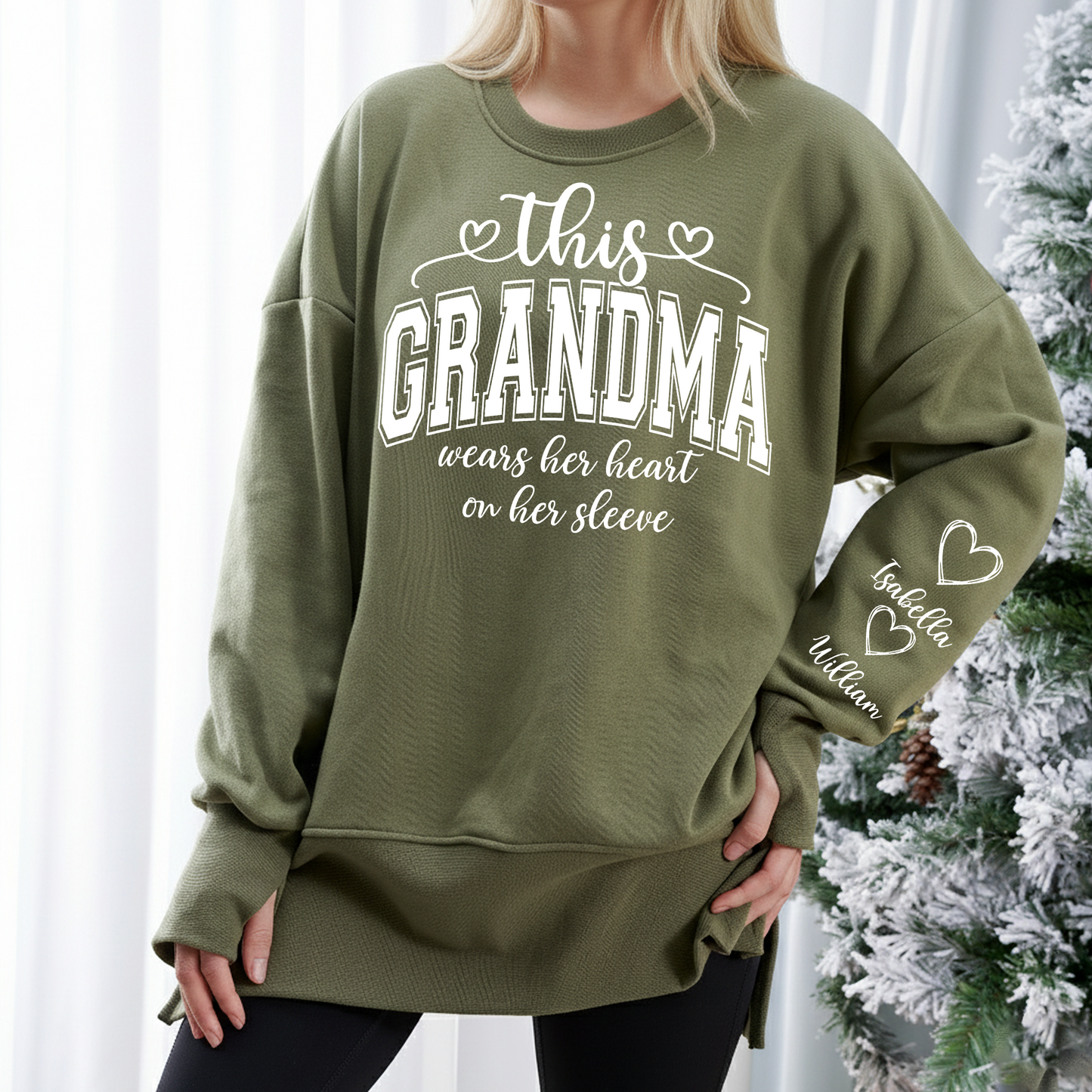Personalized Mama Mommy Mom and Kids Women Oversized Sweatshirts Thumbhole Long Sleeve, Thumbhole Fall Side Slit Pullover