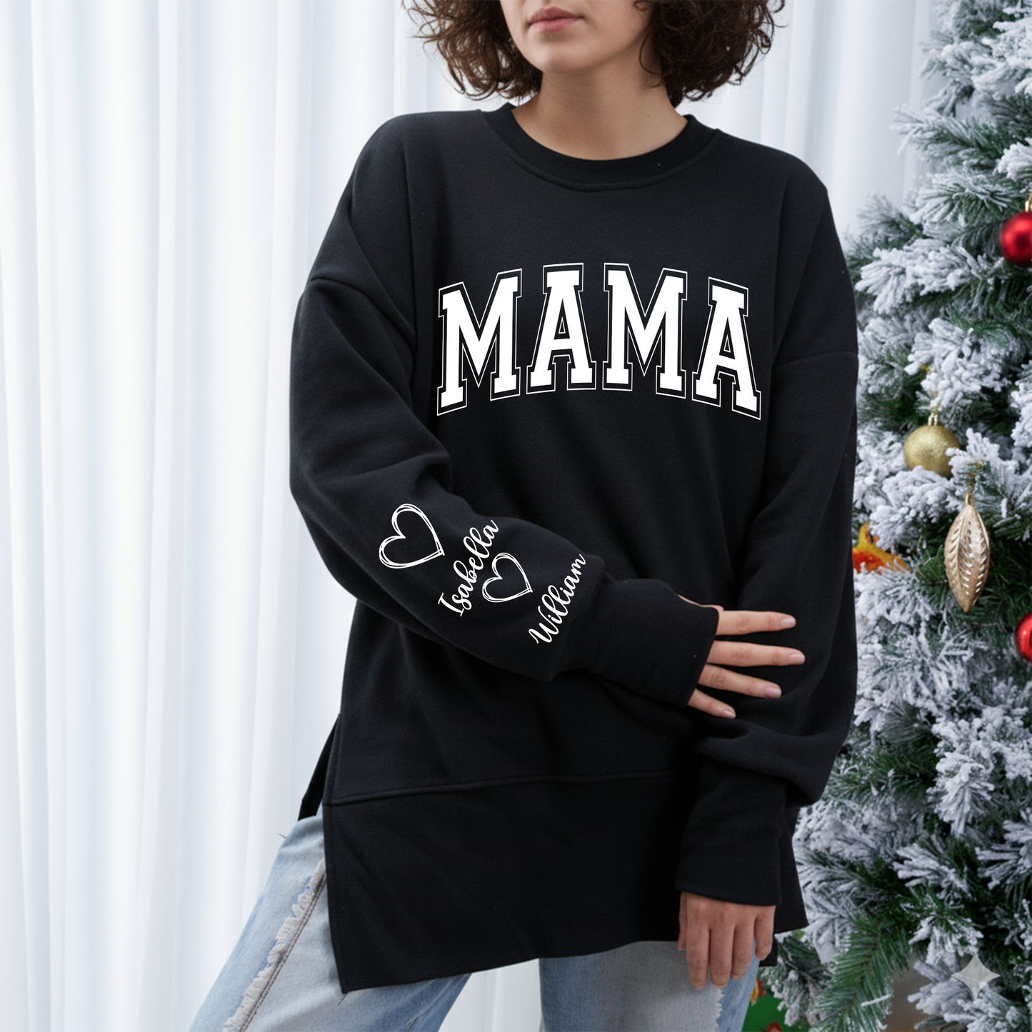 Mama Love Kids Women Oversized Sweatshirts Thumbhole Long Sleeve, Thumbhole Fall Side Slit Pullover
