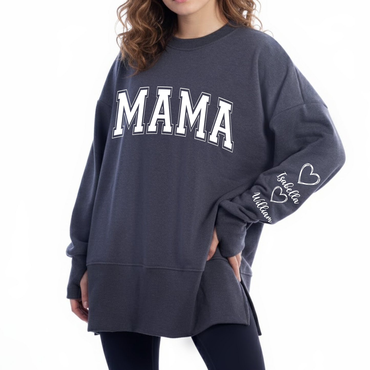 Mama Love Kids Women Oversized Sweatshirts Thumbhole Long Sleeve, Thumbhole Fall Side Slit Pullover