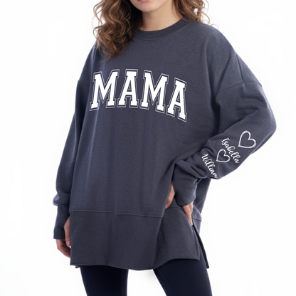 Mama Love Kids Women Oversized Sweatshirts Thumbhole Long Sleeve, Thumbhole Fall Side Slit Pullover