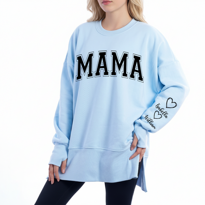 Mama Love Kids Women Oversized Sweatshirts Thumbhole Long Sleeve, Thumbhole Fall Side Slit Pullover