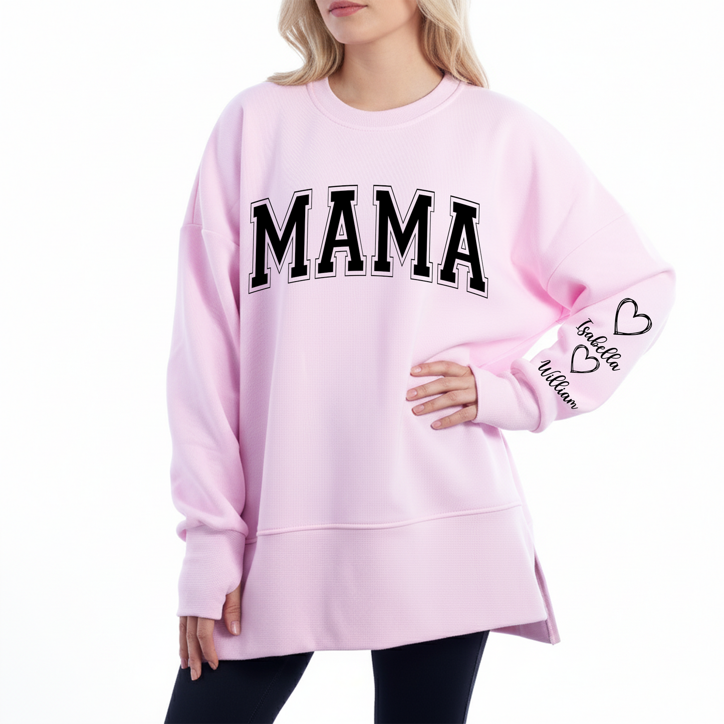 Mama Love Kids Women Oversized Sweatshirts Thumbhole Long Sleeve, Thumbhole Fall Side Slit Pullover