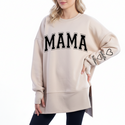 Mama Love Kids Women Oversized Sweatshirts Thumbhole Long Sleeve, Thumbhole Fall Side Slit Pullover