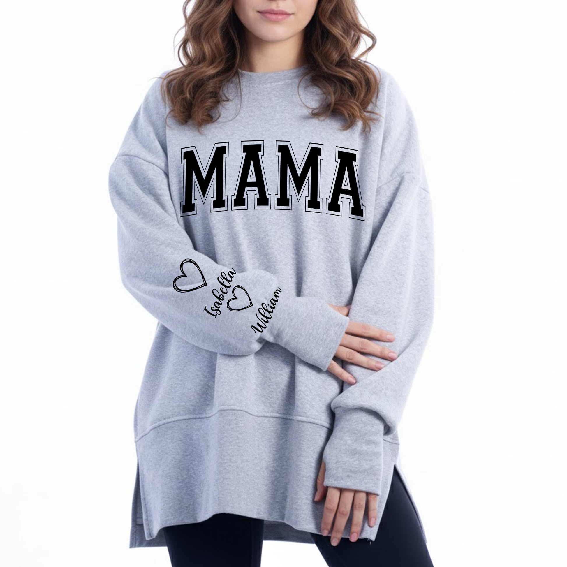 Mama Love Kids Women Oversized Sweatshirts Thumbhole Long Sleeve, Thumbhole Fall Side Slit Pullover
