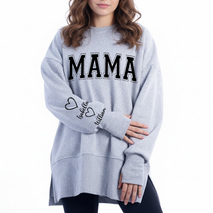 Mama Love Kids Women Oversized Sweatshirts Thumbhole Long Sleeve, Thumbhole Fall Side Slit Pullover