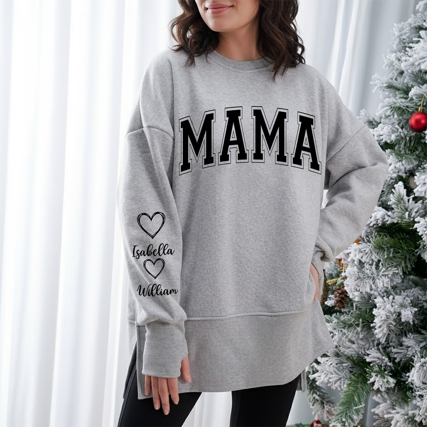 Mama Love Kids Women Oversized Sweatshirts Thumbhole Long Sleeve, Thumbhole Fall Side Slit Pullover