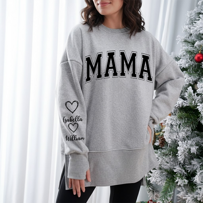 Mama Love Kids Women Oversized Sweatshirts Thumbhole Long Sleeve, Thumbhole Fall Side Slit Pullover