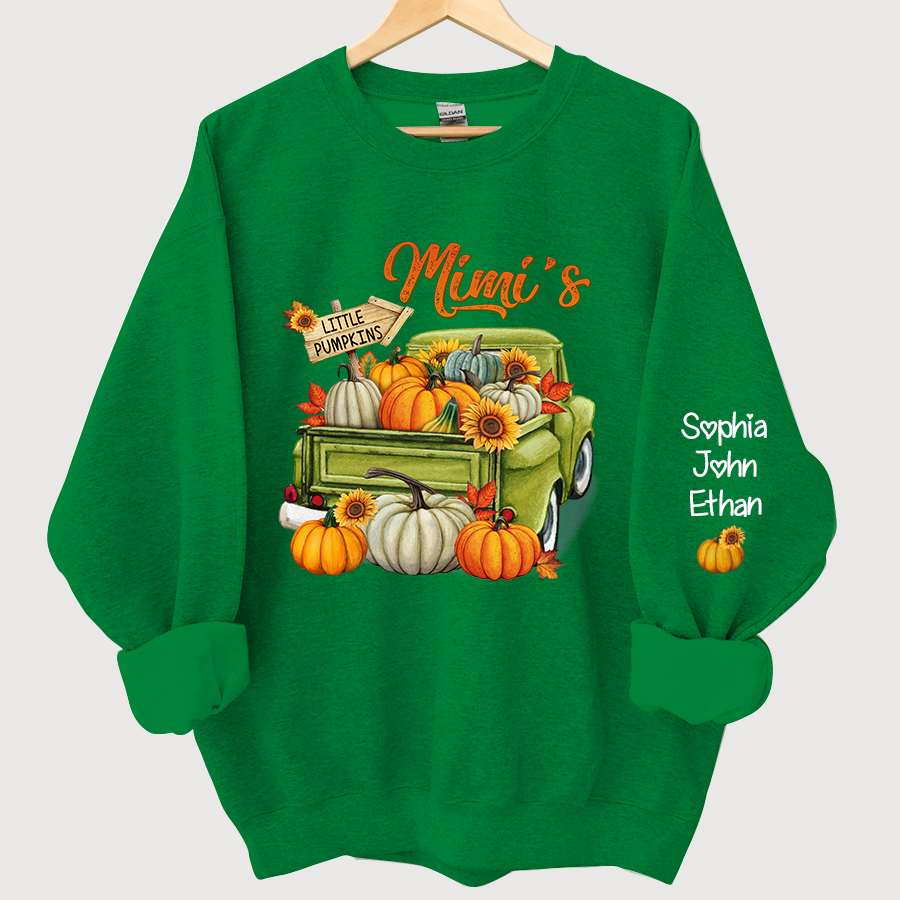 Personalized Fall Season Green Truck Mimi And Grandkids Autumn Sweatshirt