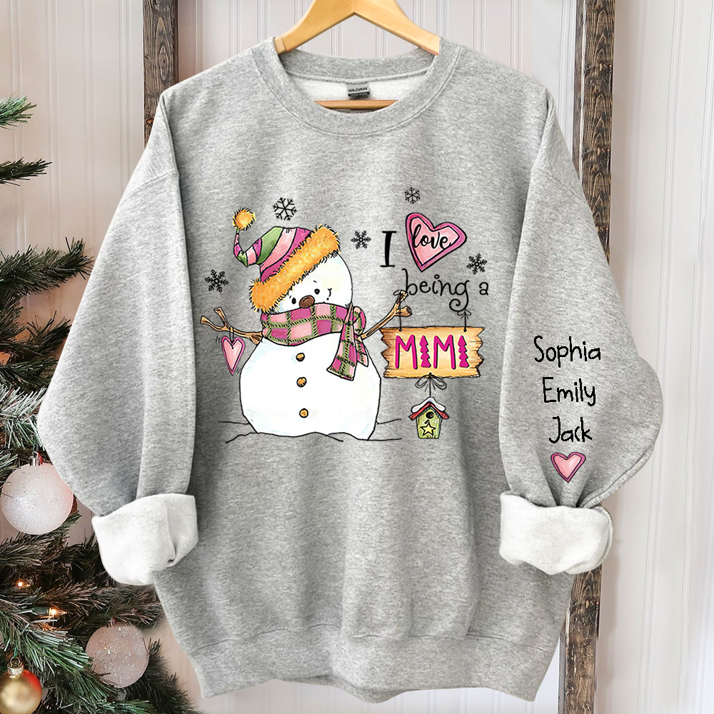 I love being Mimi Snowman Pink Christmas And Grandkids Sweatshirt