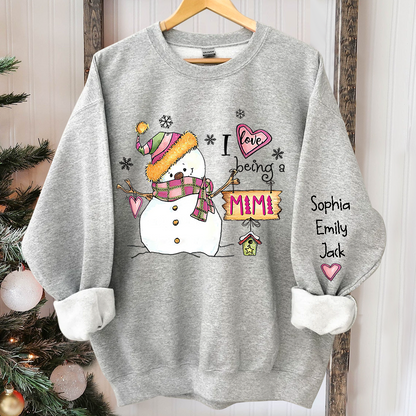 I love being Mimi Snowman Pink Christmas And Grandkids Sweatshirt