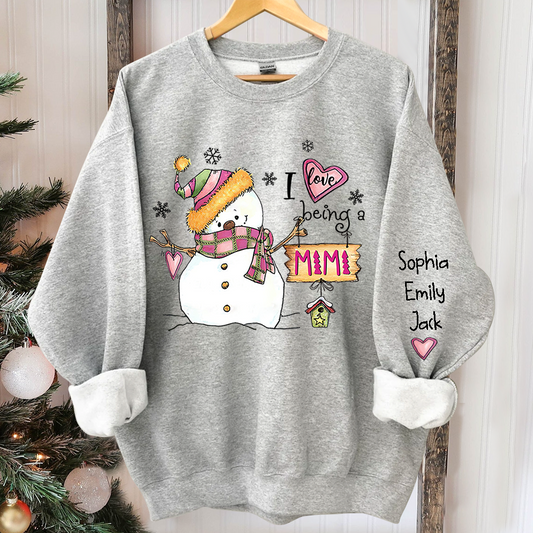 I love being Mimi Snowman Pink Christmas And Grandkids Sweatshirt