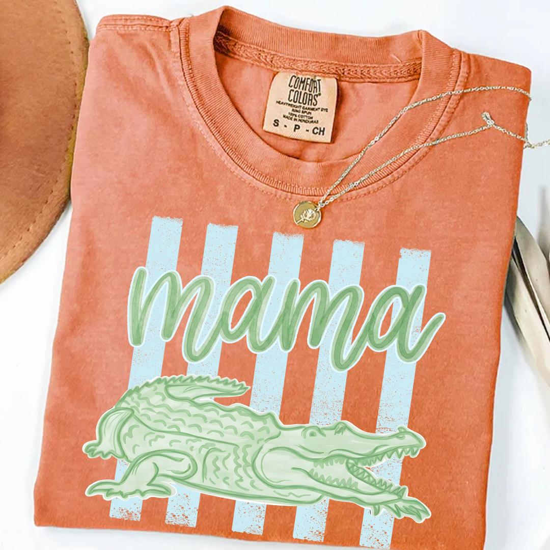 Comfort Colors® Personalized Mama Crocodile Shirt, Custom Mom Mom Life Shirt, Cute Alligator Mama Tee, Mother’s Day Birthday Gift for Mom, Family Name Shirt