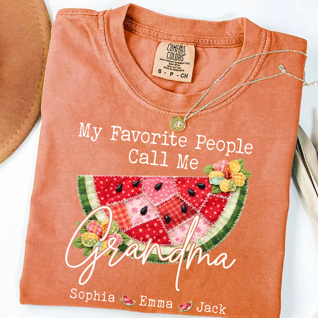 Comfort Colors® Custom Grandma Watermelon Shirt, Personalized Grandkids Names Shirt, Cute Summer Family Gift for Grandma Nana Mimi Gigi