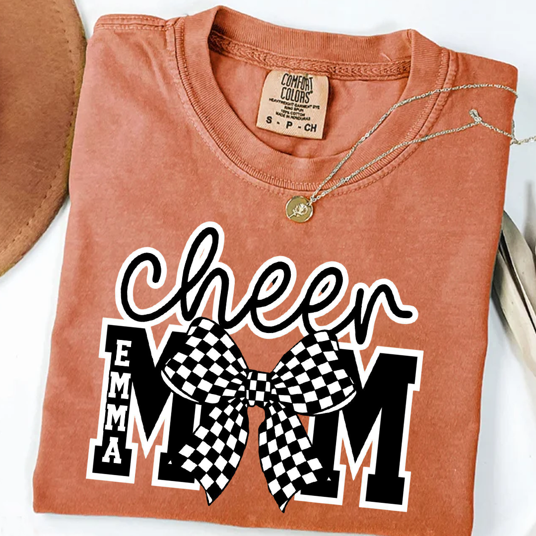 Checkered Coquette Cheer Mom Shirt Competition Day Tee Cheerleading Mama T-Shirt