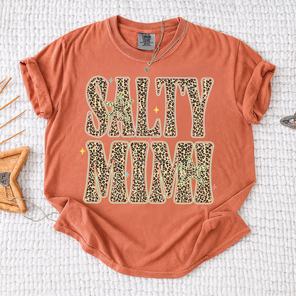 Comfort Colors® Personalized Salty Mimi Leopard Starfish Shirt, Beach Summer Vacation Tee, Funny Coastal Mimi Mom Life Shirt, Gift for Grandma Nana Mimi Women