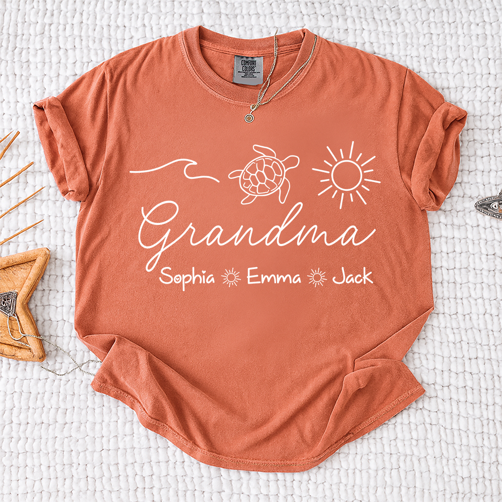 Comfort Colors® Personalized Grandma Turtle Shirt, Custom Grandkids Names Shirt, Sea Turtle Grandma Gift, Beach Grandma Shirt, Mothers Day Birthday Gift