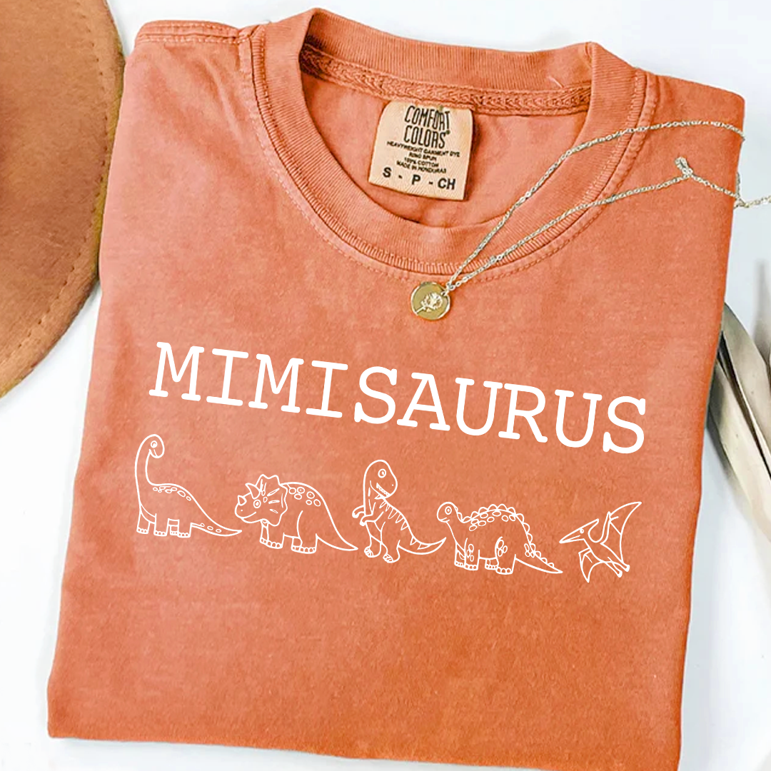 Personalized Mimisaurus Dinosaur Shirt, Custom Grandma Nickname Shirt, Cute Dinosaur Line Art Design, Birthday Gift for Mimi Nana Gigi, Mothers Day Family Shirt