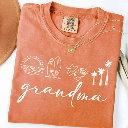 Comfort Colors® Personalized Grandma Coastal Shirt, Custom Nana Gigi Mimi Beach Shirt, Tropical Summer Vacation Shirt for Grandma