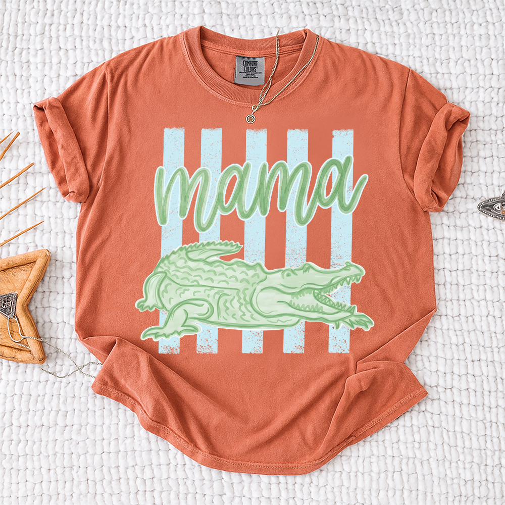Comfort Colors® Personalized Mama Crocodile Shirt, Custom Mom Mom Life Shirt, Cute Alligator Mama Tee, Mother’s Day Birthday Gift for Mom, Family Name Shirt