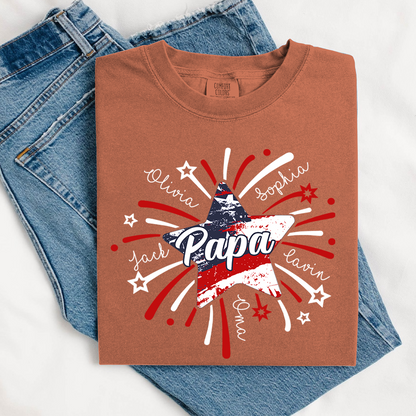 Comfort Colors® Custom 4th of July Papa Shirt, Custom Grandpa Firework American Flag T-Shirt