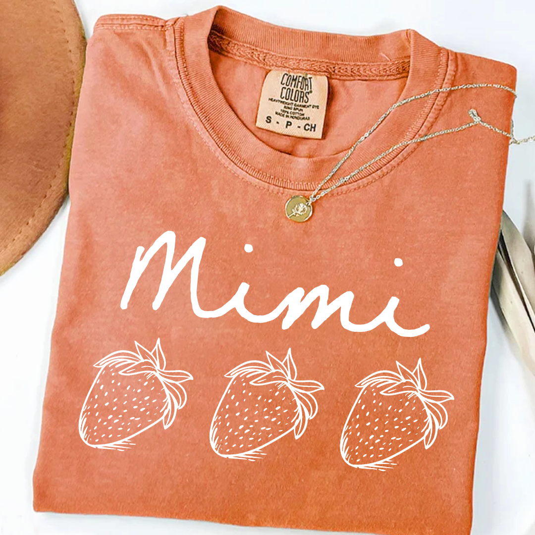 Comfort Colors® Personalized Mimi Strawberry Shirt, Custom Grandma Name Shirt with Kids Names, Cute Strawberry Family T-Shirt