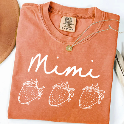 Comfort Colors® Personalized Mimi Strawberry Shirt, Custom Grandma Name Shirt with Kids Names, Cute Strawberry Family T-Shirt
