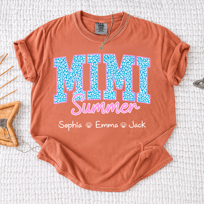 Comfort Colors® Personalized Mimi Summer Shirt, Custom Grandkids Names Shirt, Leopard Heart Grandma Shirt, Summer Gift for Mimi Nana Gigi, Birthday Mothers Day Shirt