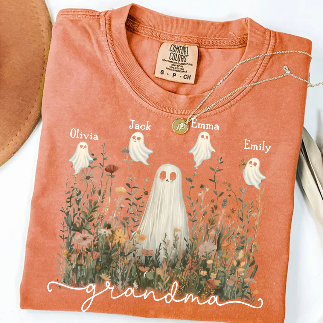Comfort Colors® Grandma Cute Ghost in Wildflowers And Grandkids T-Shirt