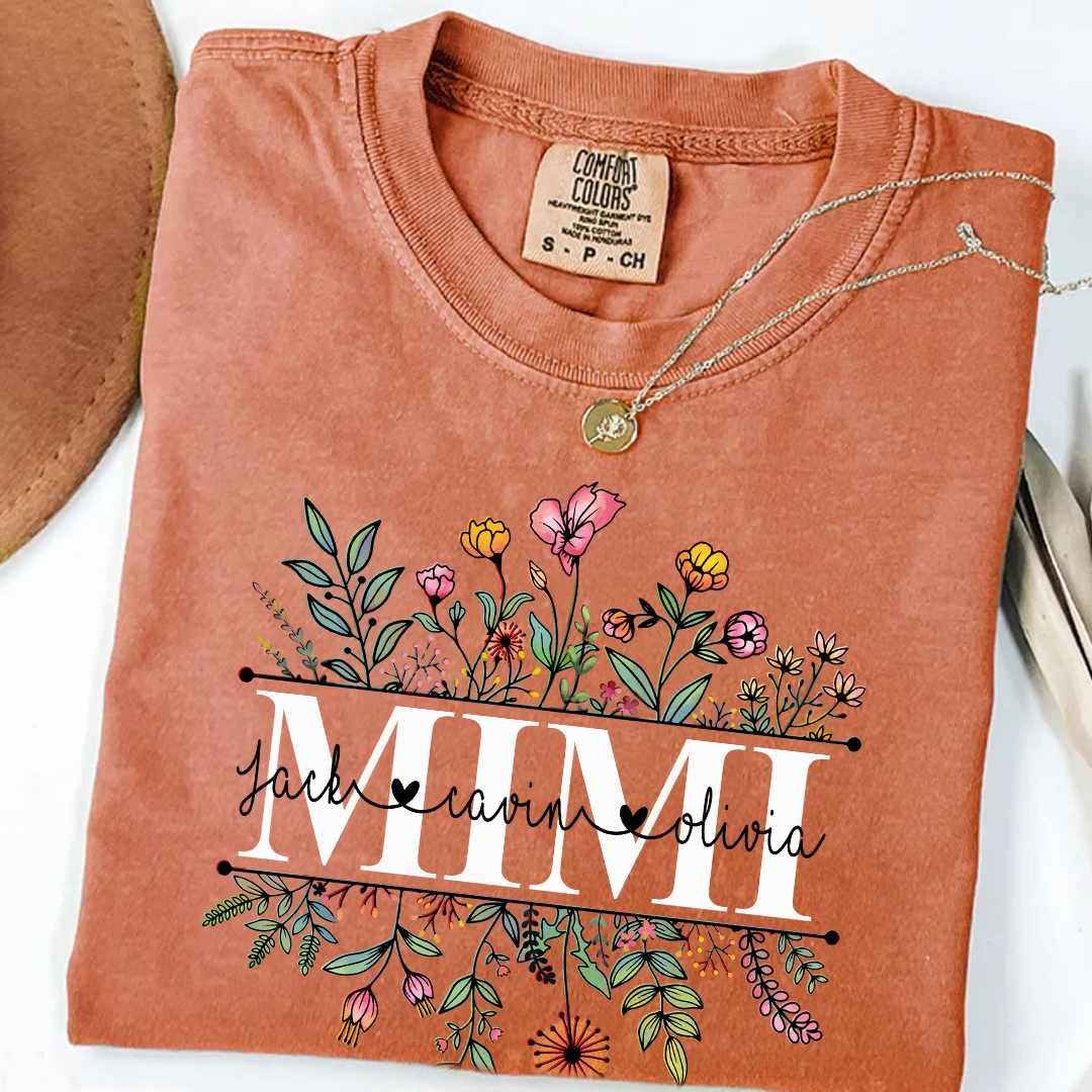 Comfort Colors® Wildflowers Grandma Shirt, Custom Grandma And Grandkids Shirt