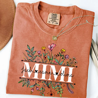 Comfort Colors® Wildflowers Grandma Shirt, Custom Grandma And Grandkids Shirt