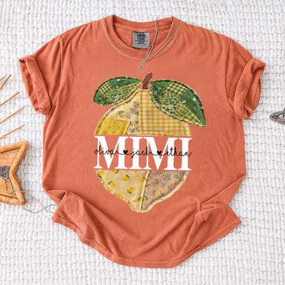 Comfort Colors® Custom Mimi Lemon Shirt, Personalized Grandkids Names Shirt, Patchwork Citrus Summer Shirt, Gift for Grandma Nana Gigi