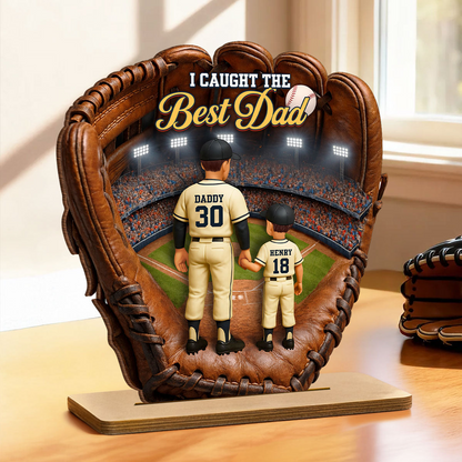Personalized Baseball Glove Wooden Plaque for Dad – Custom Baseball Dad Gift with Kids Names, Father’s Day Decor 2-Layered Wooden Plaque